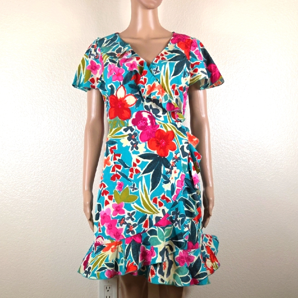 Shein Multicolored Colorful Floral Wrap Dress